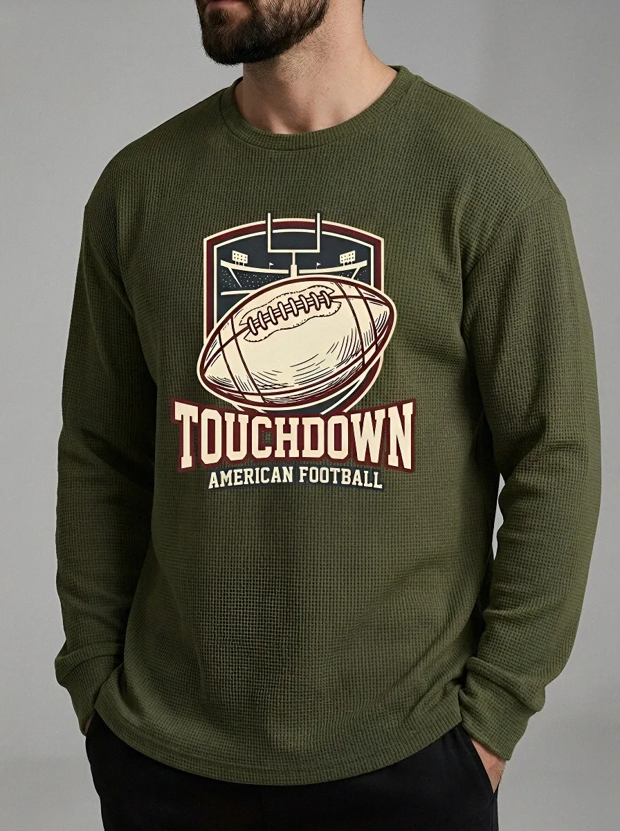 Men's American Football Touchdown Stadium Printed Waffle T-Shirt