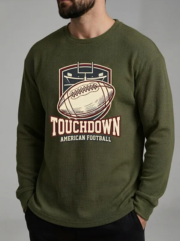 Men's American Football Touchdown Stadium Printed Waffle T-Shirt