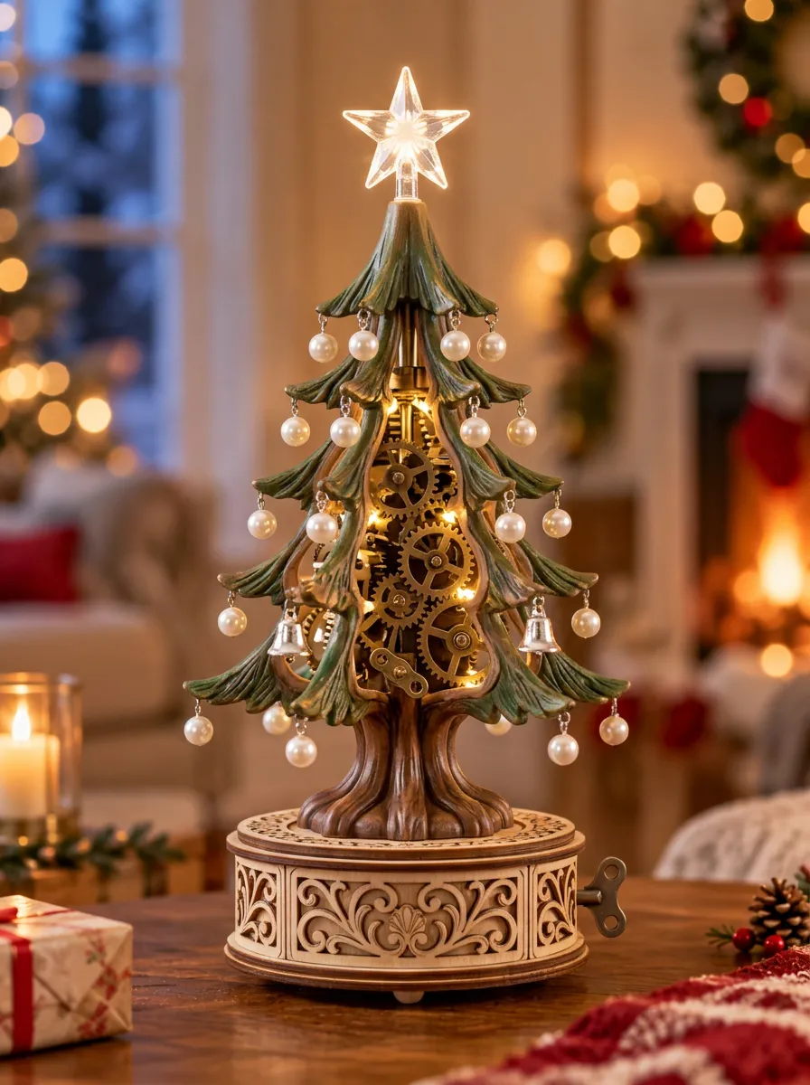 Steampunk Gear Pearl Ornament LED Christmas Tabletop Ornament