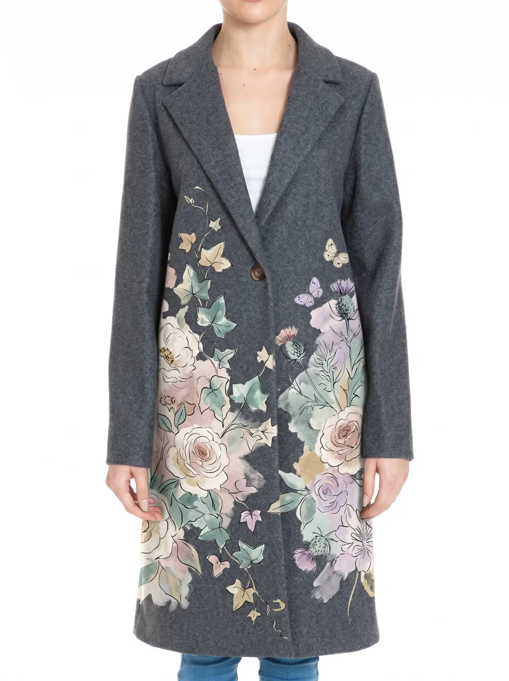 Women's Floral Nature Lover Butterfly Rose Printed Coat