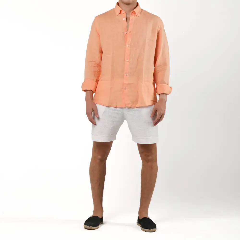 Peach Linen Button Front Shirt