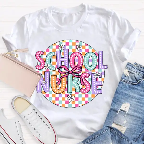 School Nurse Colorful Checkered T-Shirt