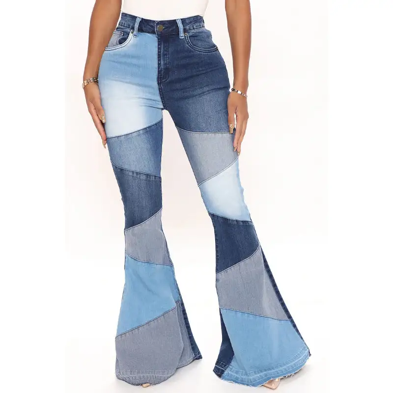Denim Wide Leg Patchwork Jeans
