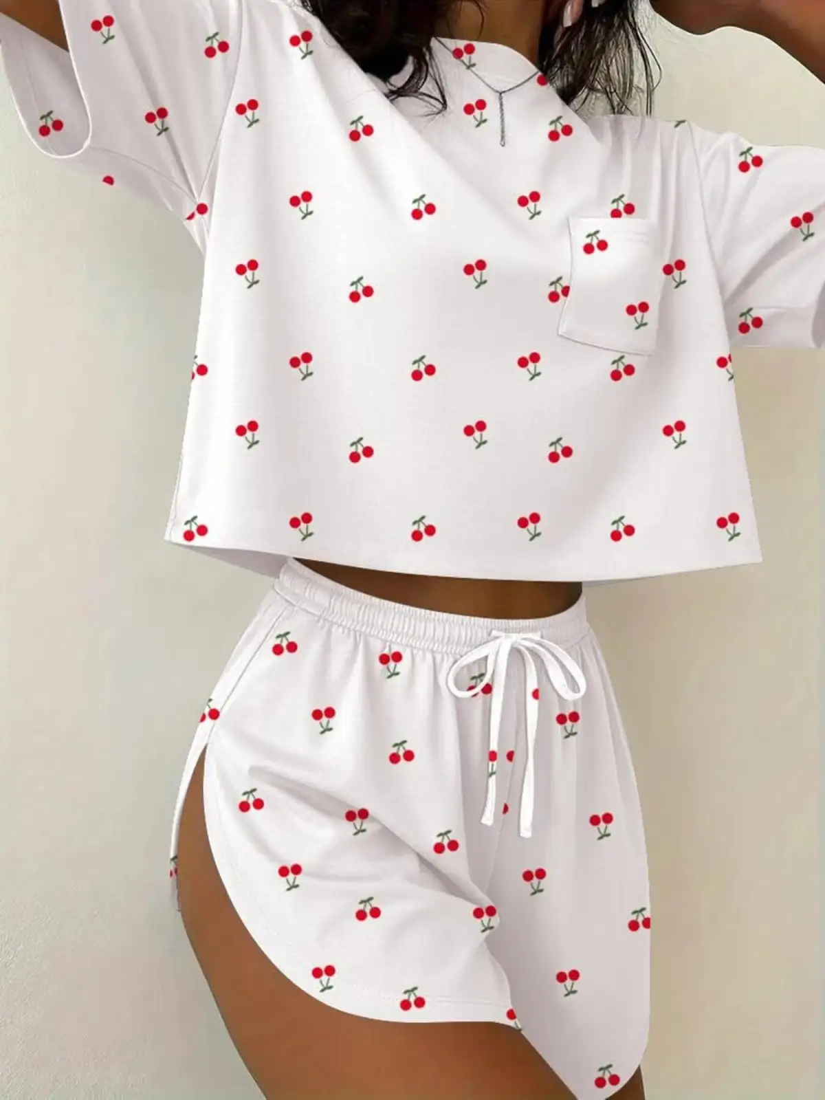 Refined Drawstring Tee and Shorts Matching Set
