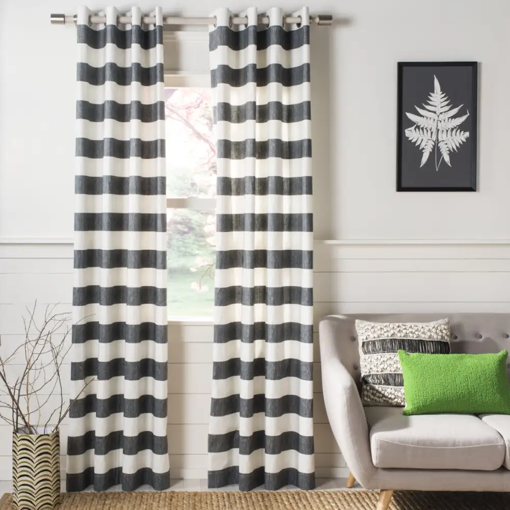 Semi-Sheer Cotton Striped Grommet Curtain Panel