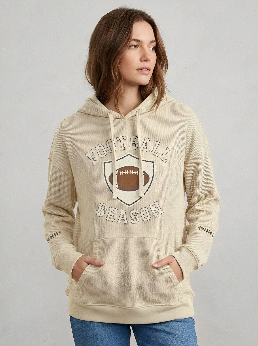 Women's Football Season Shield Graphic Printed Waffle Hoodie