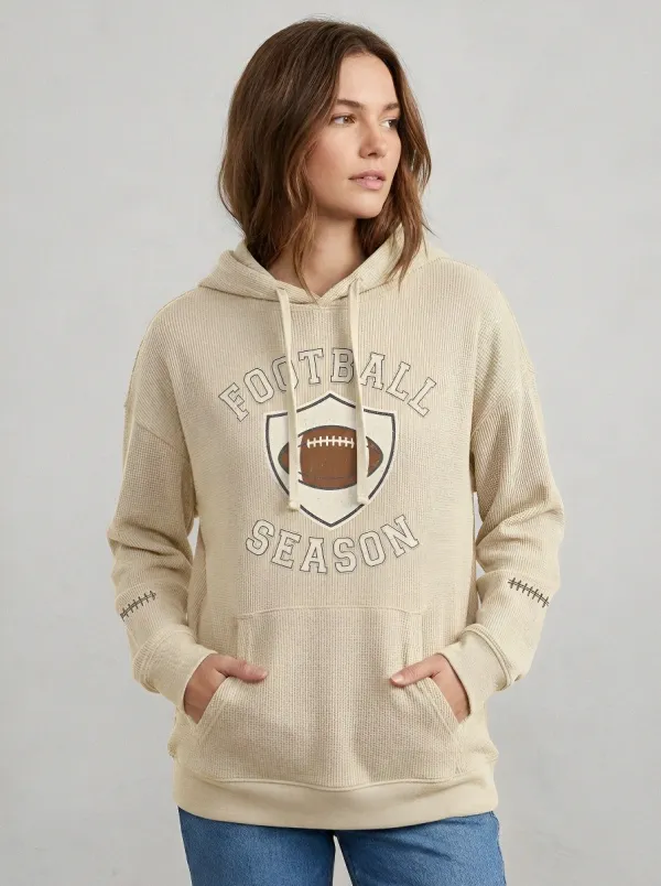 Women's Football Season Shield Graphic Printed Waffle Hoodie