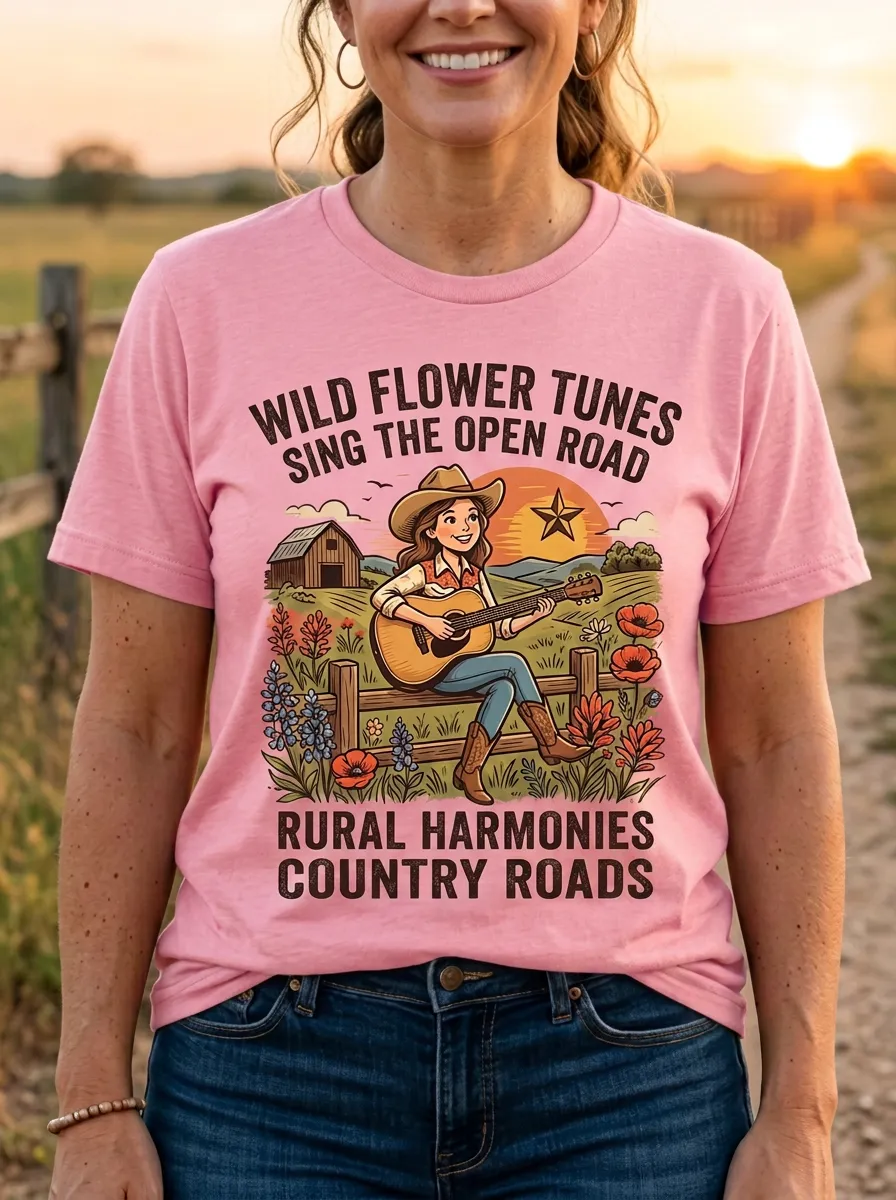 Rustic Guitar Women's Country Music Casual T-Shirt