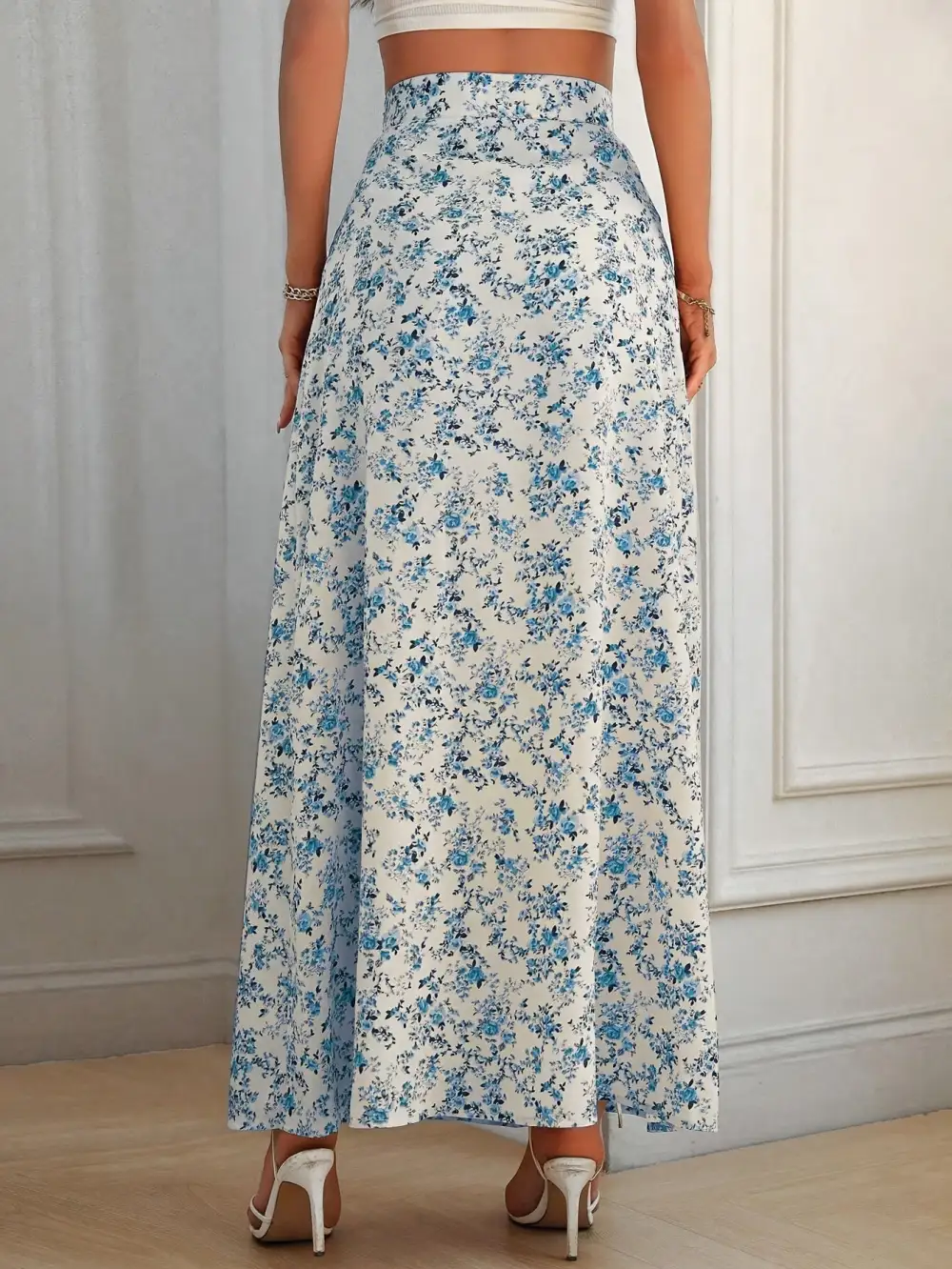 Casual Floral Printed Side Slit Skirt