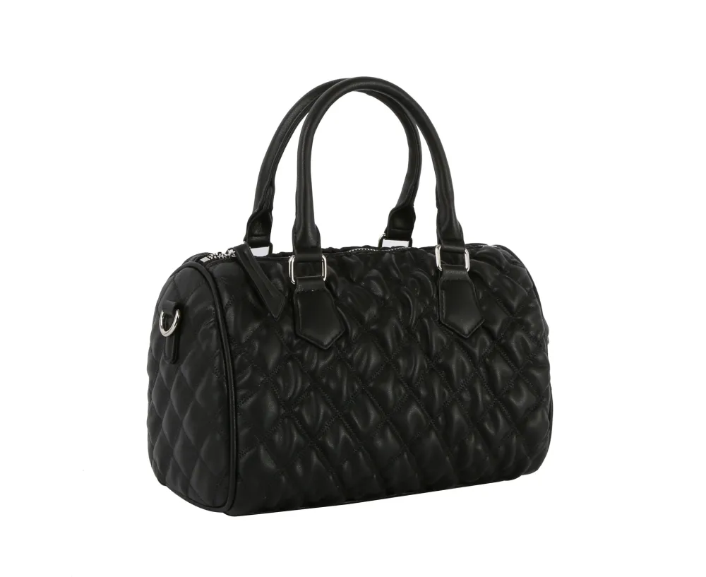 Quilted Pocketed Faux Leather Satchel Shoulder Bag