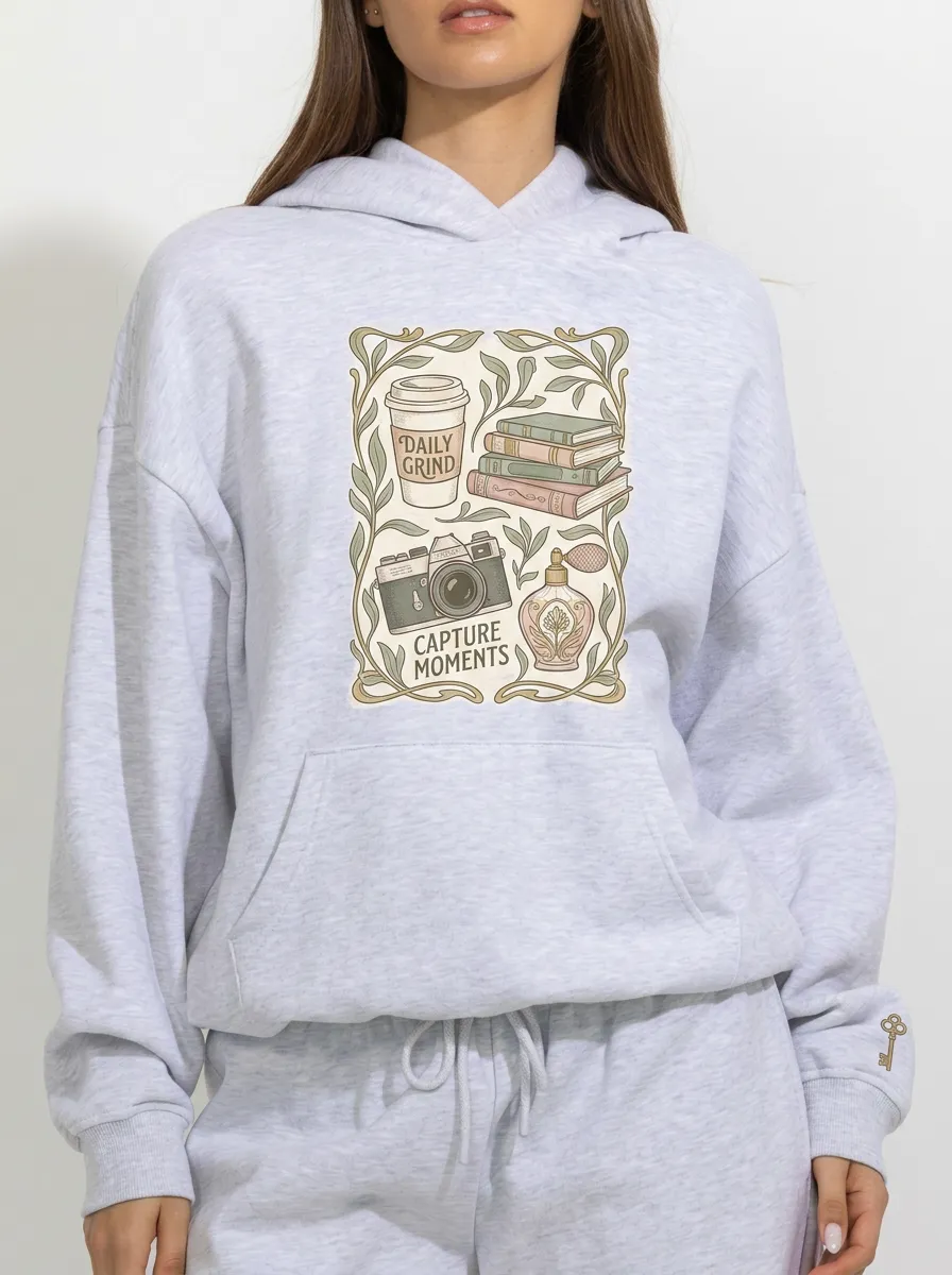 Women's Coffee Book Camera Aesthetic Printed Hoodie
