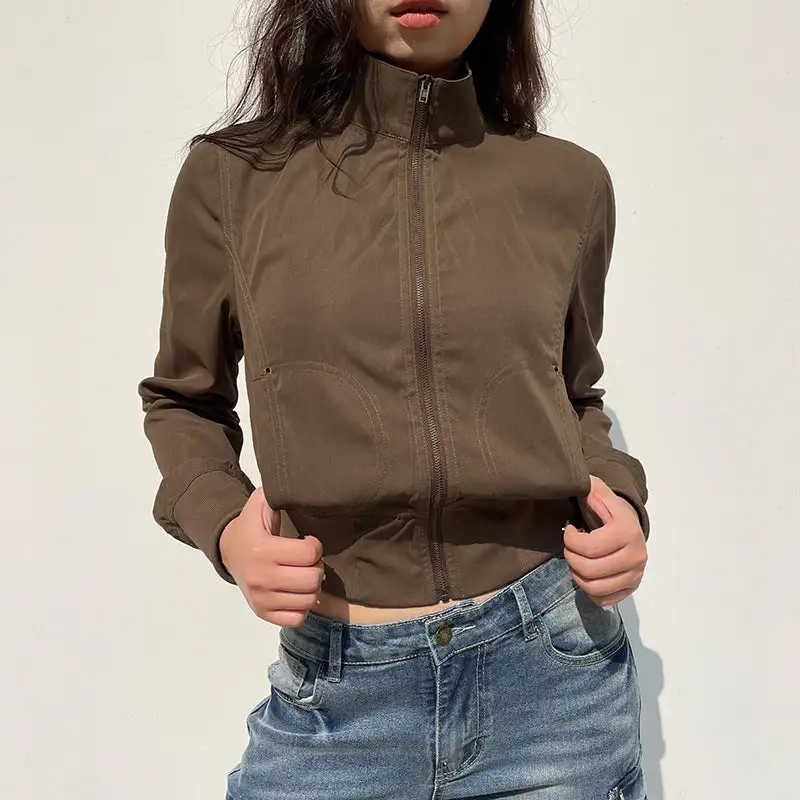 Cropped Stand Collar Bomber Jacket