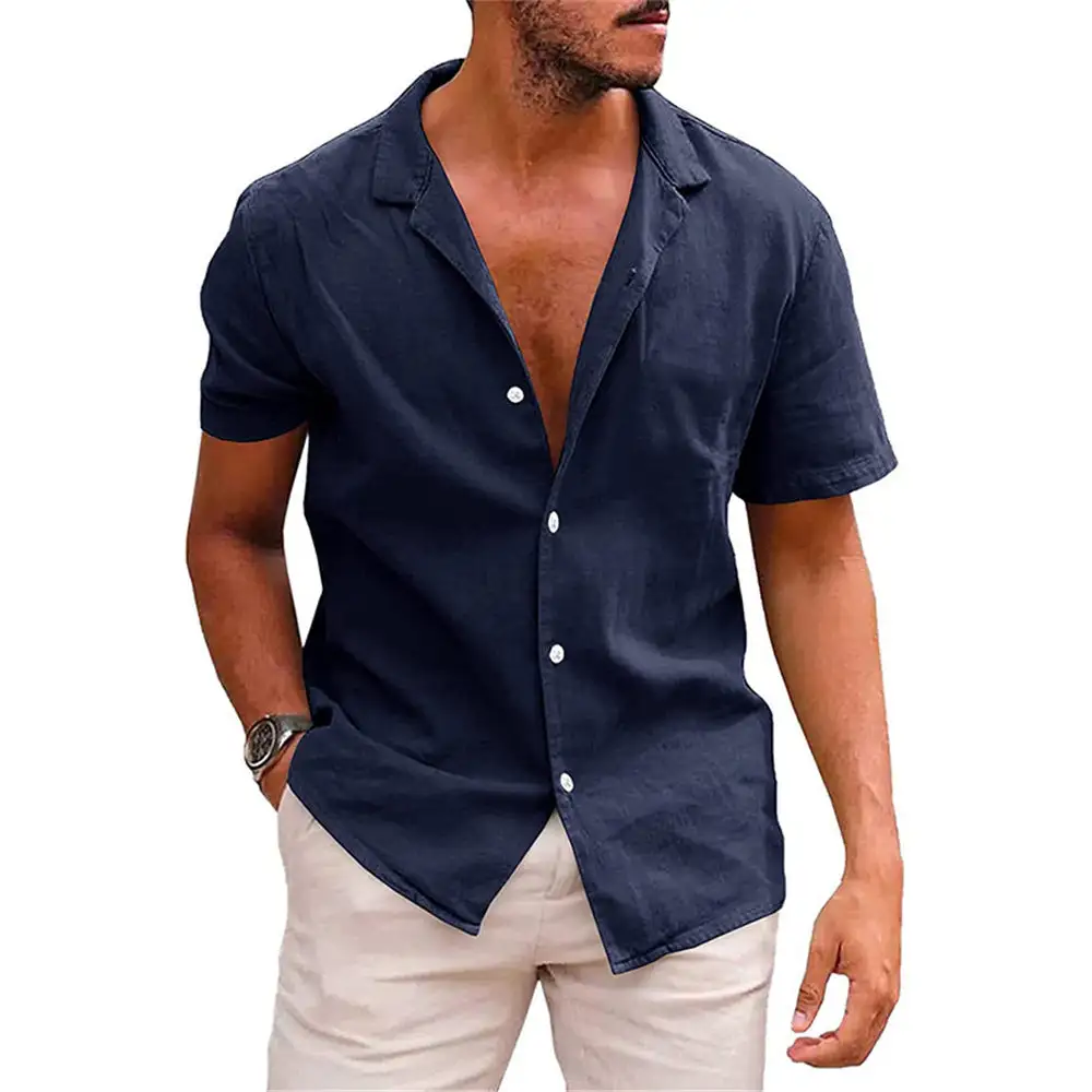 Men's Short-Sleeve Leisure Shirt Lightweight Linen