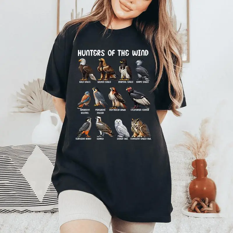 Hunters Of The Wind Birds Of Prey Falcon Owl Birding Raptors Women's Oversized Comfort T-Shirt