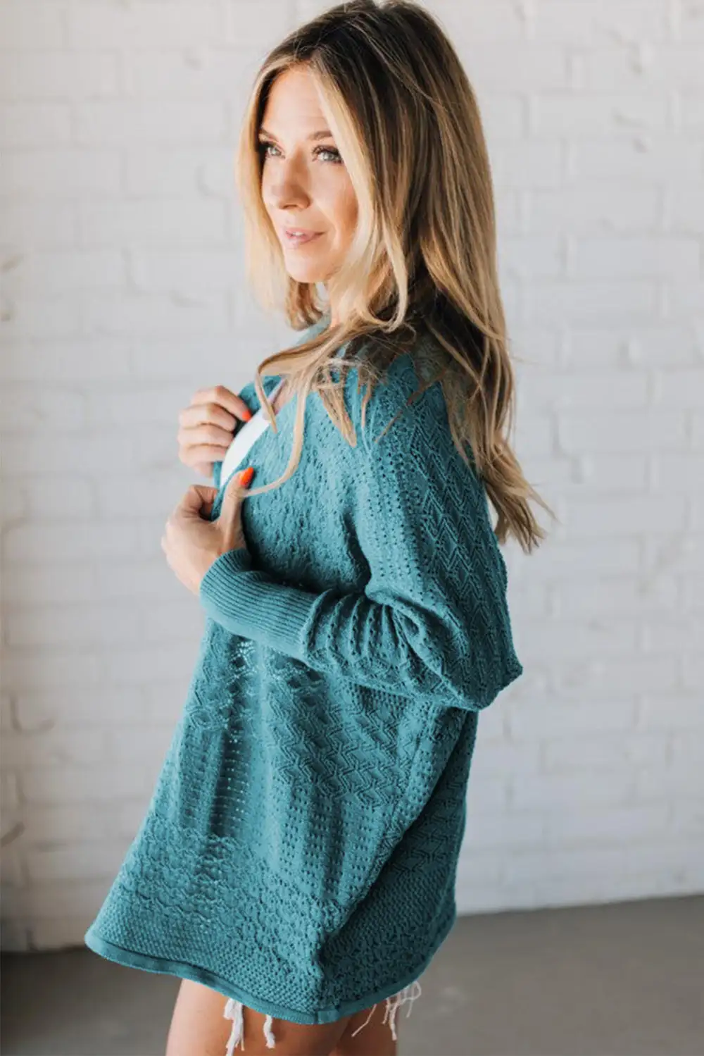 Mix Pattern Openwork Knit Open Front Cardigan