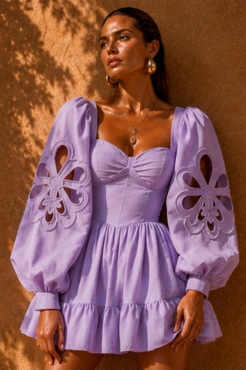 Elara Lavender Cut-Out Puff Sleeve Mini Dress