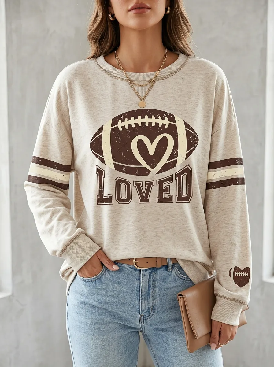 Women's Gridiron Ball Heart Long Sleeve Graphic T-Shirt