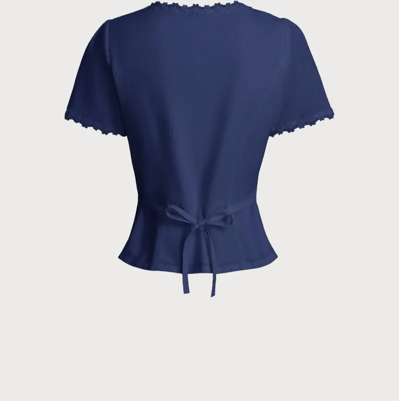 Navy Square Neck Button Blouse