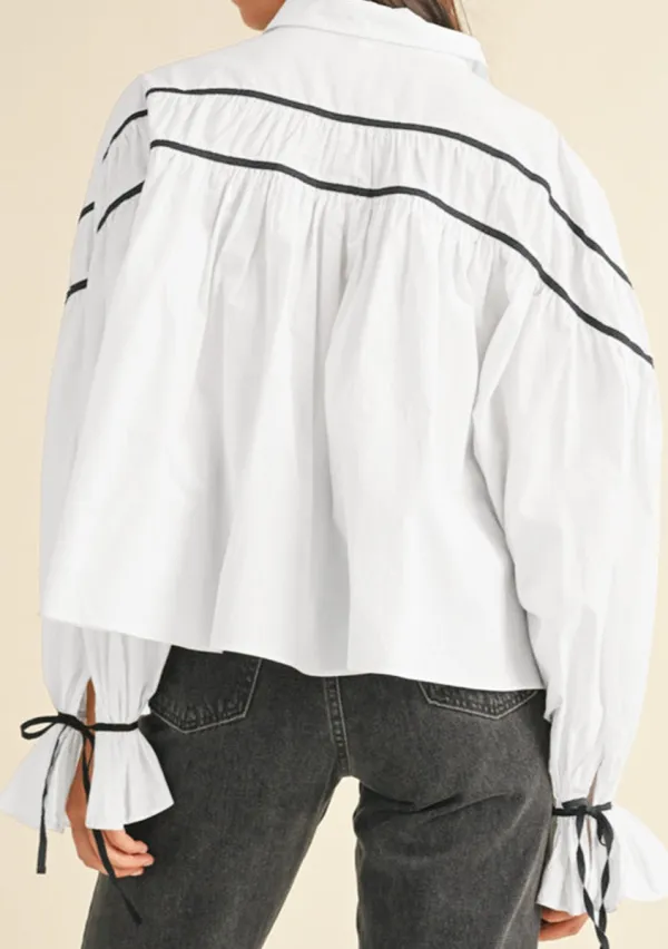 Striped Ruffled Bow Detail Shirt Blouse