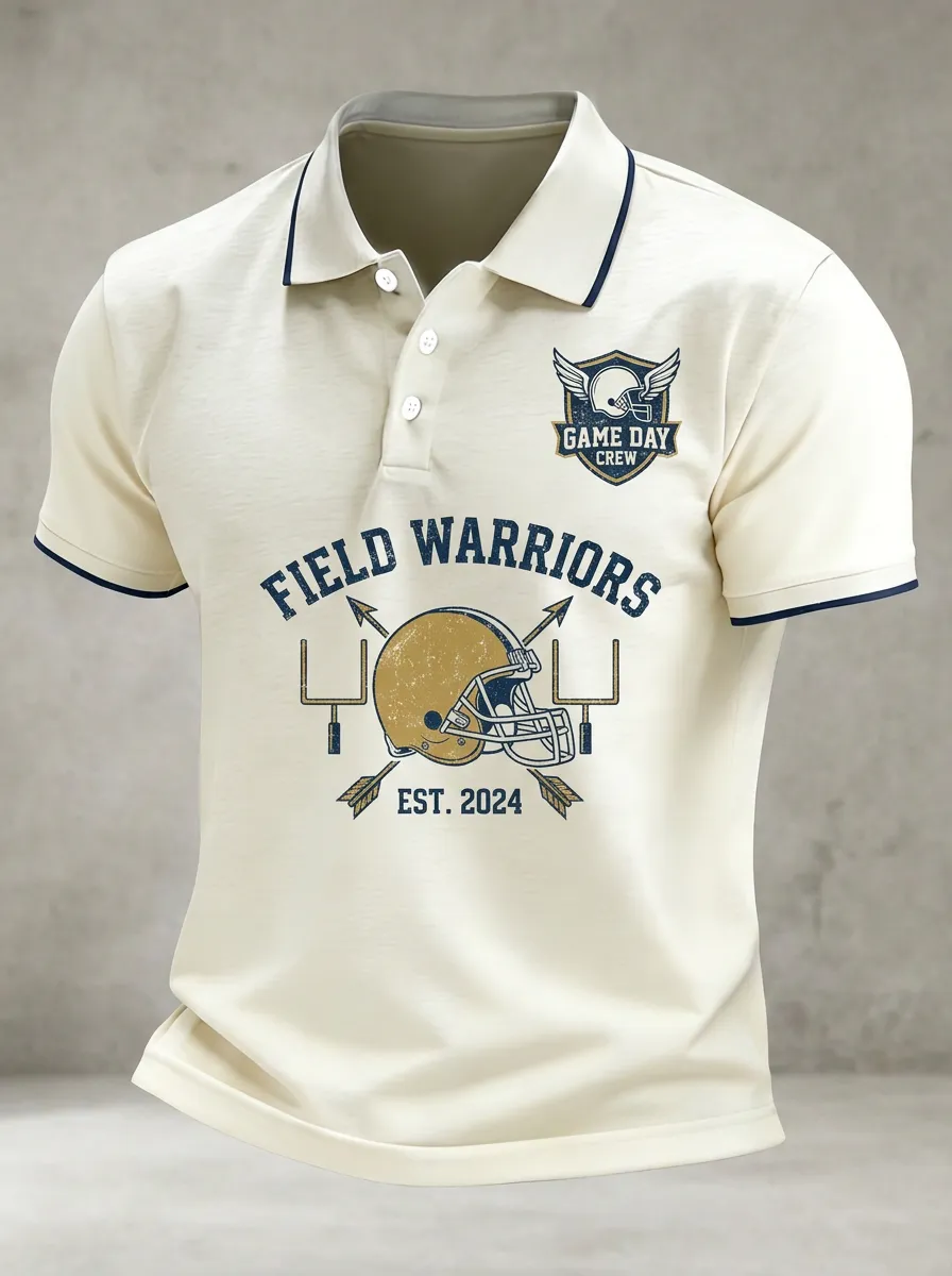 Men's Football Lover Field Warriors Helmet Graphic Polo Shirt
