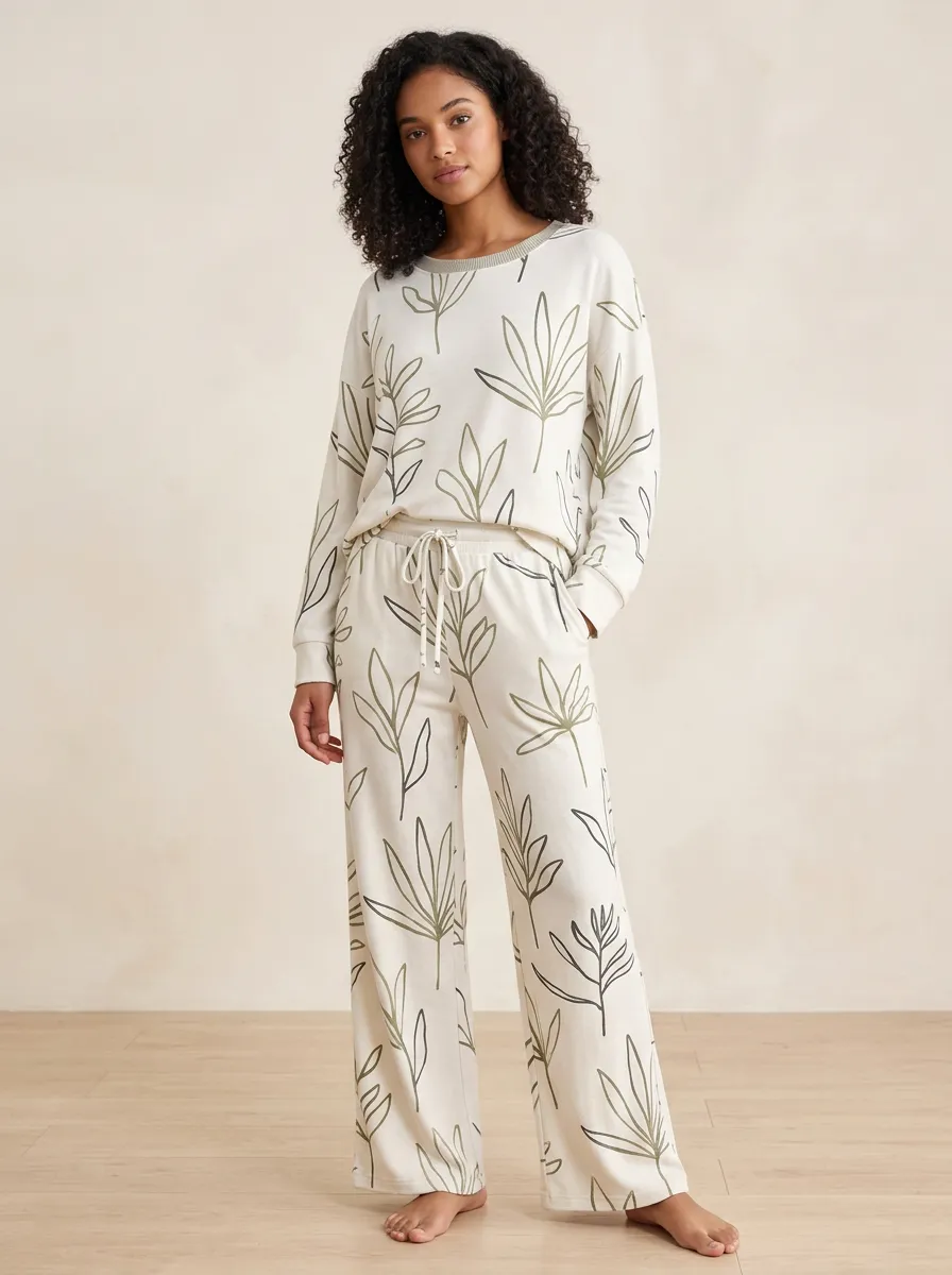 Women's Botanical Nature Lover Green Leaf Printed lounge pants