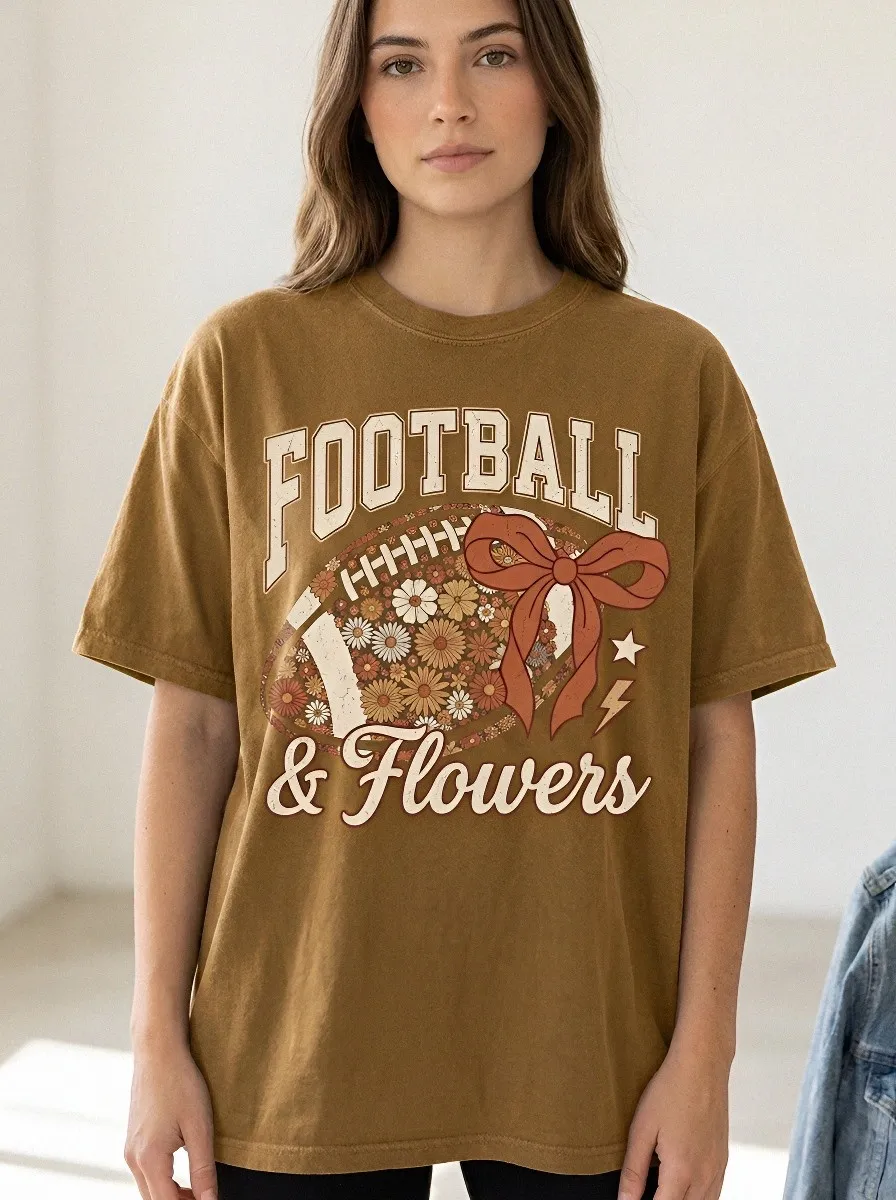 Women's Football Lover Floral Bow Printed T-Shirt
