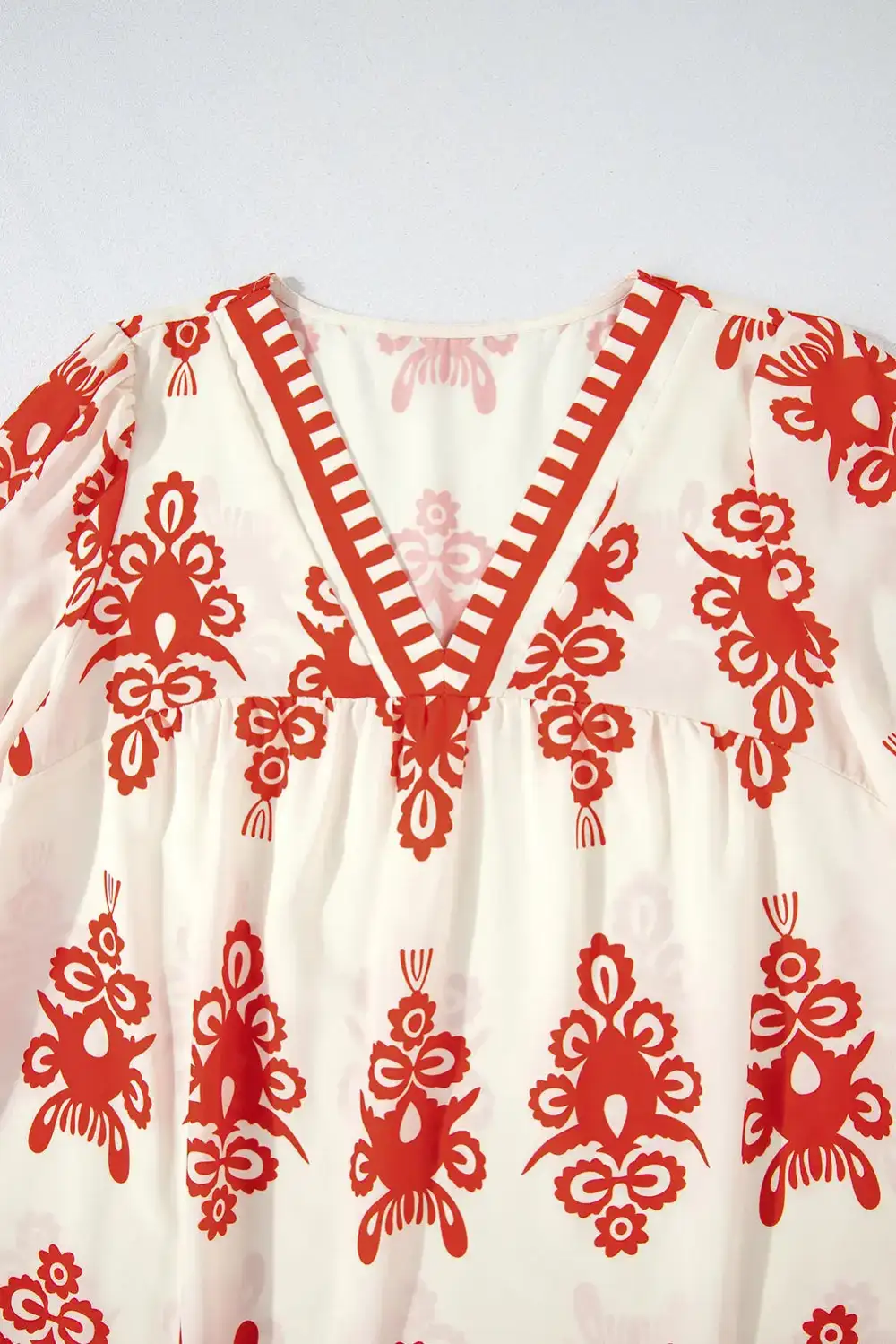 Paisley Geometric Print V-Neck Blouse