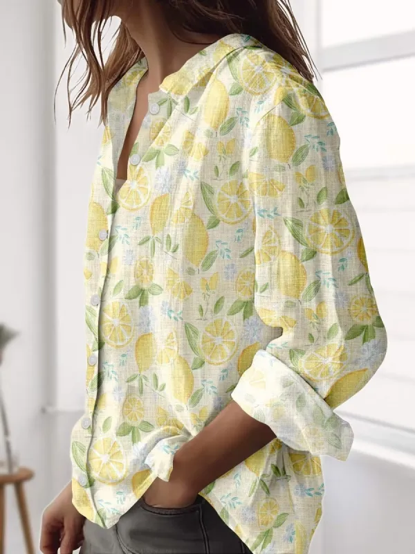 Lemon Print Button Down Shirt