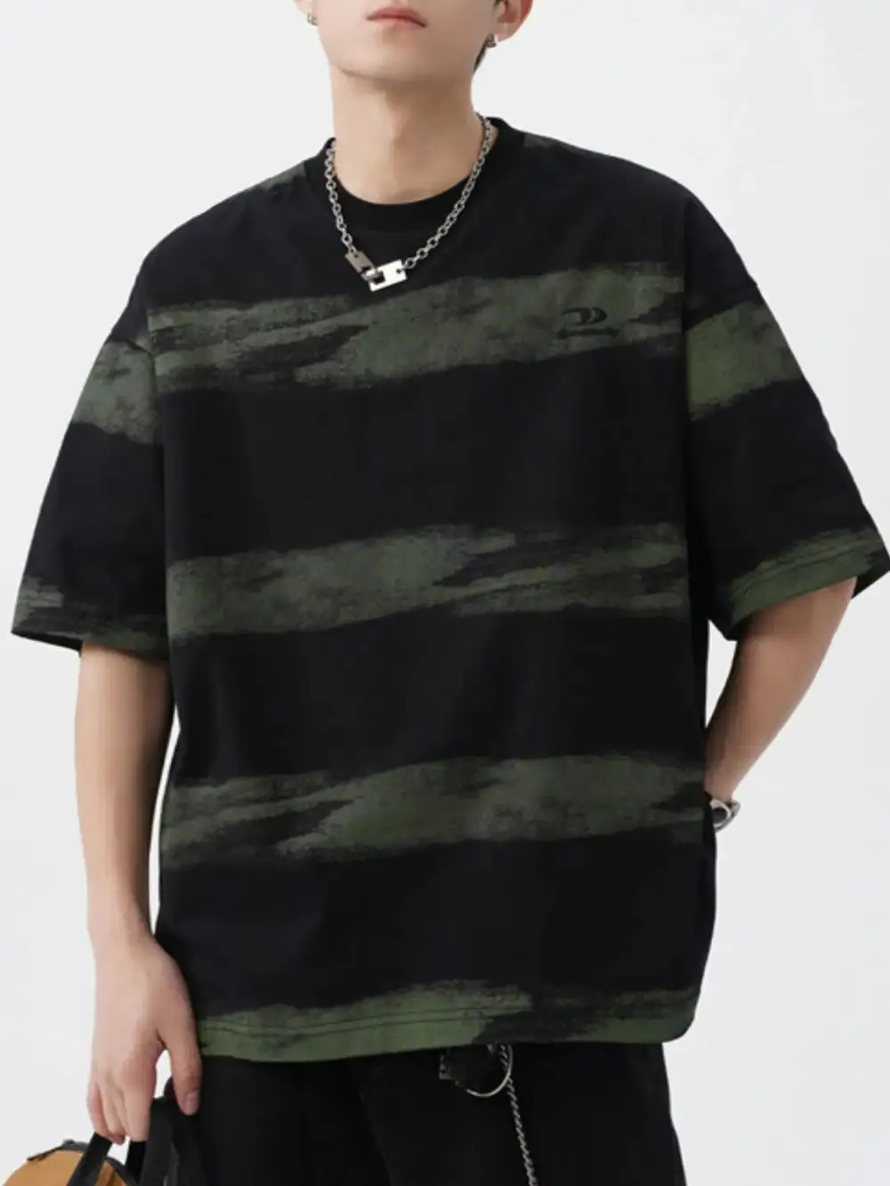 Textured Striped Crew Neck Tee