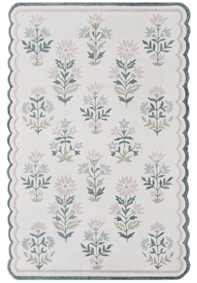 Crafted Floral Wool Shaped Rug