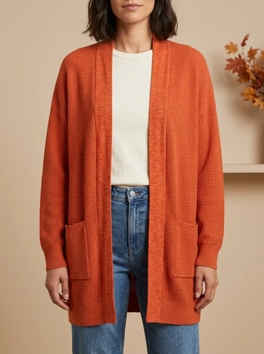 Tailored Waffle-Knit Knit Cardigan