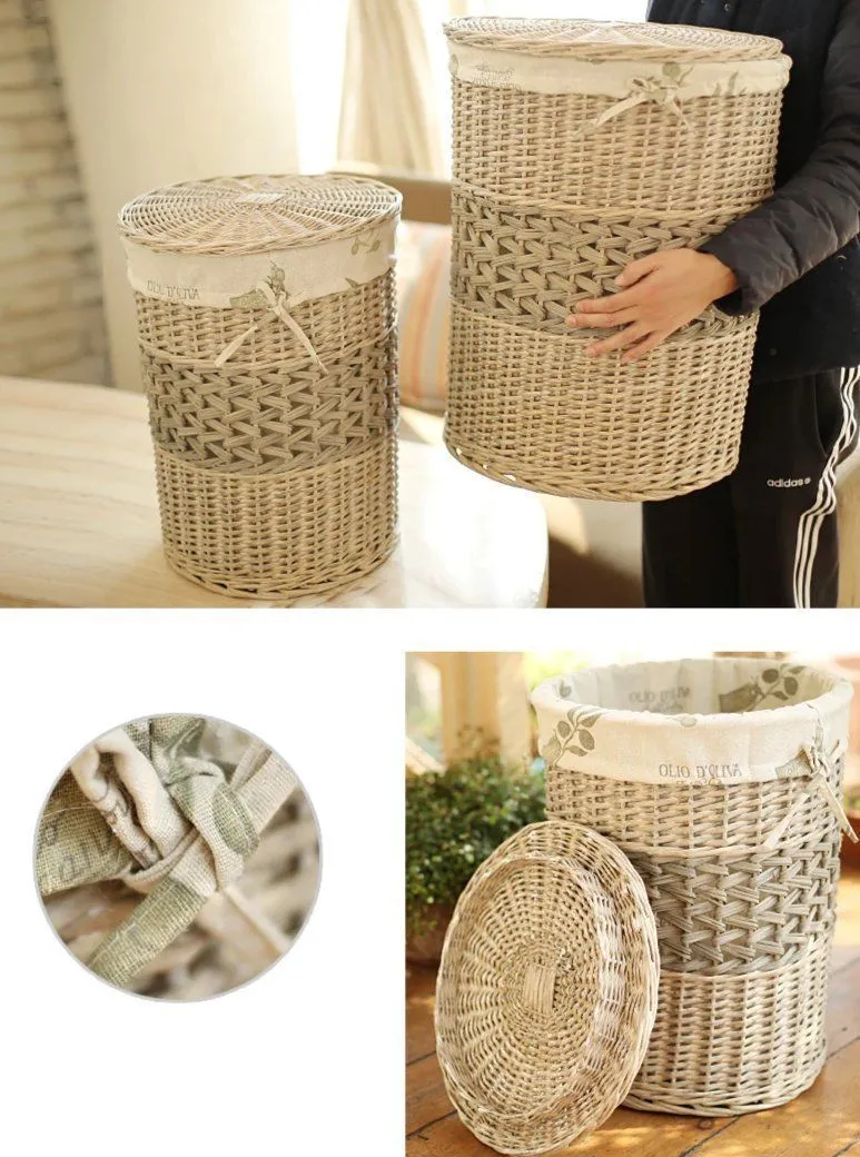 Classic Lidded Woven Round Wicker Laundry Basket