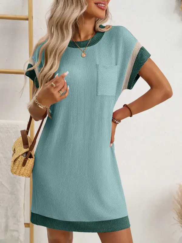 Round-Neck Short-Sleeve Mini Dress