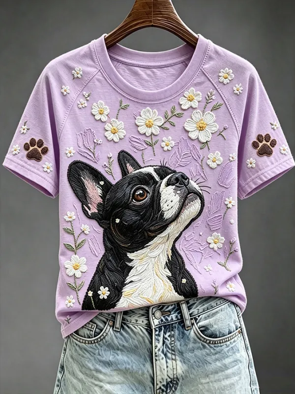 Women'S Dog Printed Casual T-Shirt