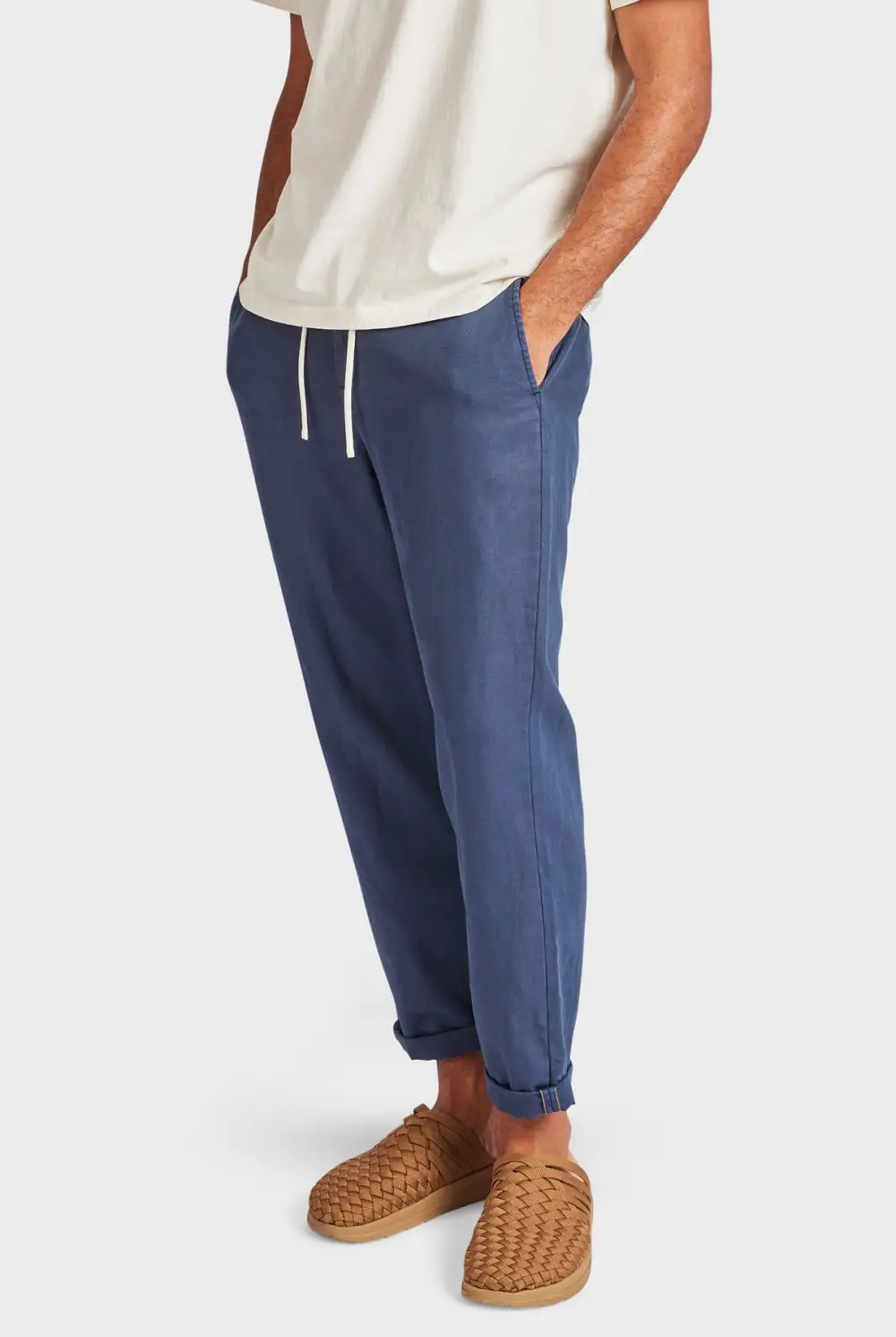 Casual Drawstring Waist Cotton Blend Trousers