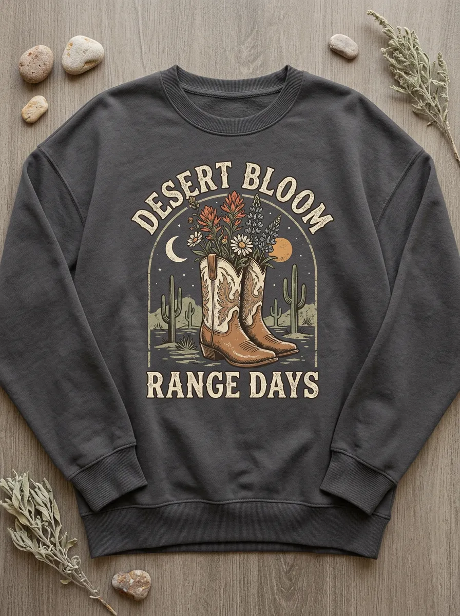 Women's Western Cowboy Boot Desert Bloom Printed Sweatshirt
