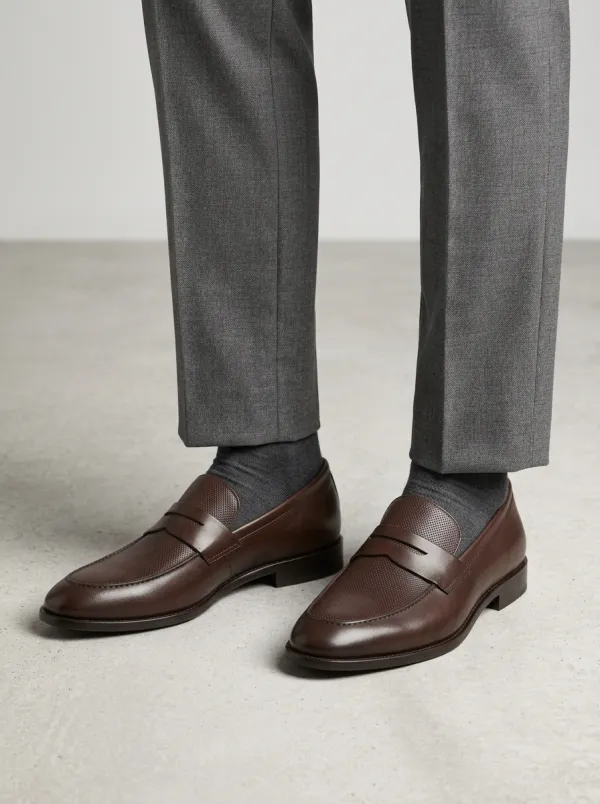 Men's Business Casual Perforated Leather Penny Loafers