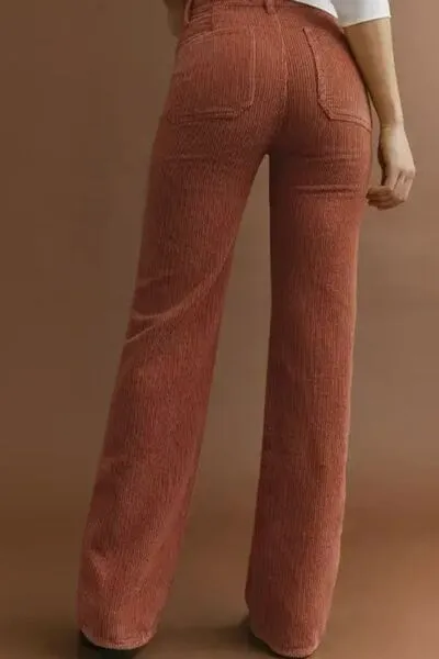 High Waist Square Pocket Corduroy Pants