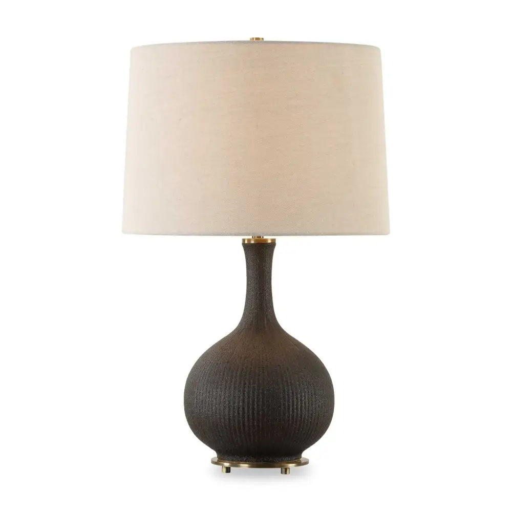 Distressed Tapered Ribbed Ceramic Brass Table Lamp