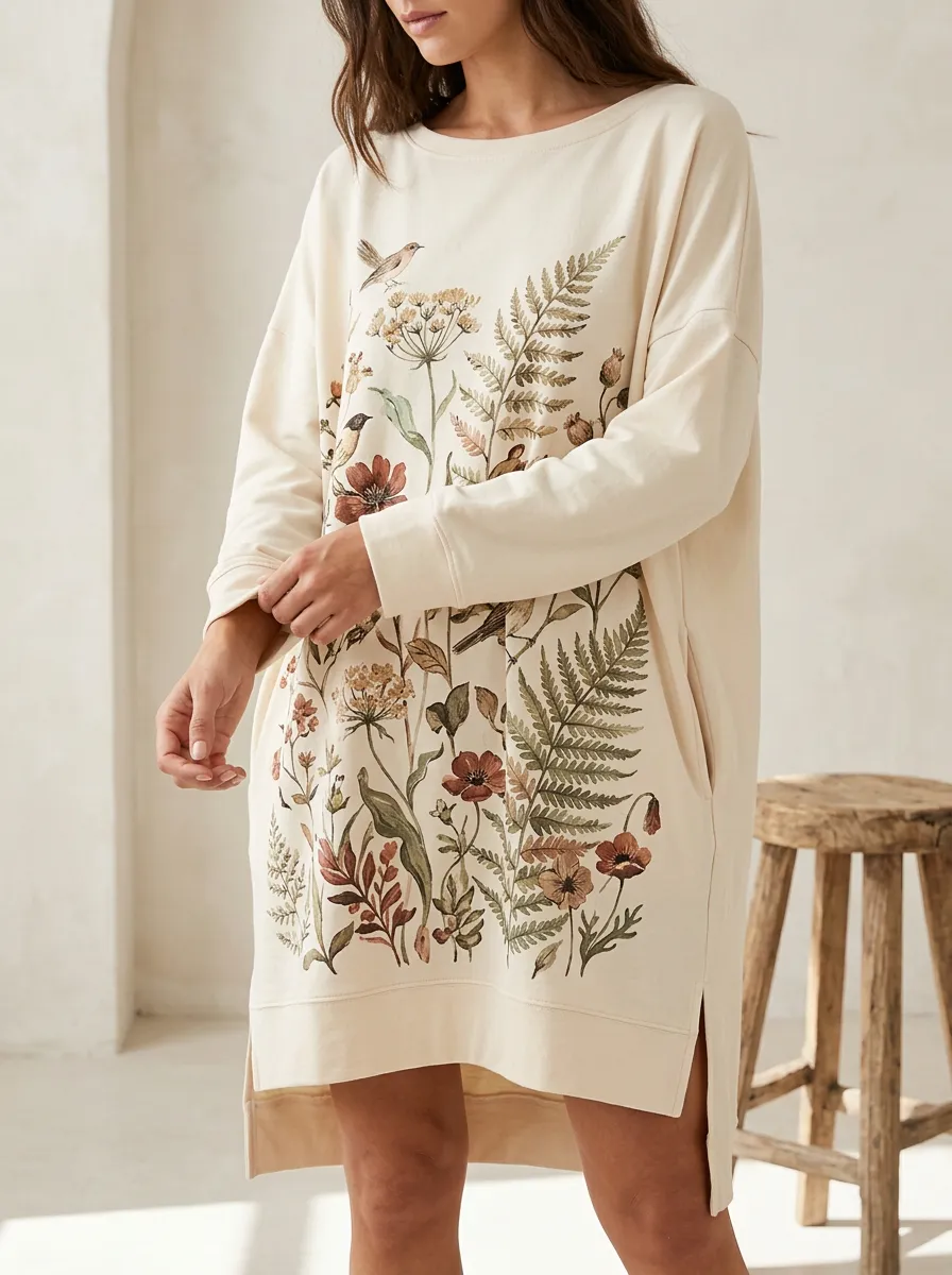 Women's Botanical Nature Lover Floral Fern Printed Sweatshirt