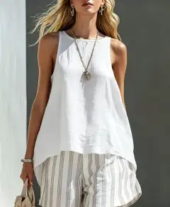 Round-Neck Striped Shorts Matching Set
