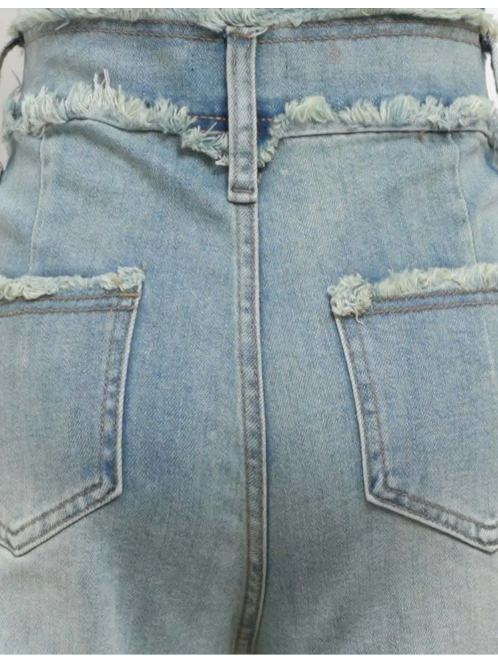 Vintage Raw Edge Waist Flared Leg Denim Pants