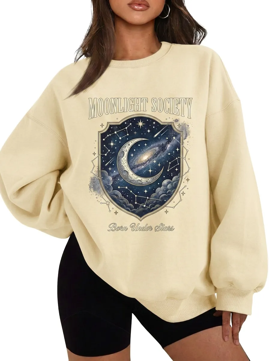 Women's Celestial Moonlight Society Born Under Stars Printed T-shirt