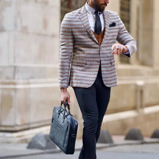 Classic  Slim Fit Notch Lapel Striped Blazer