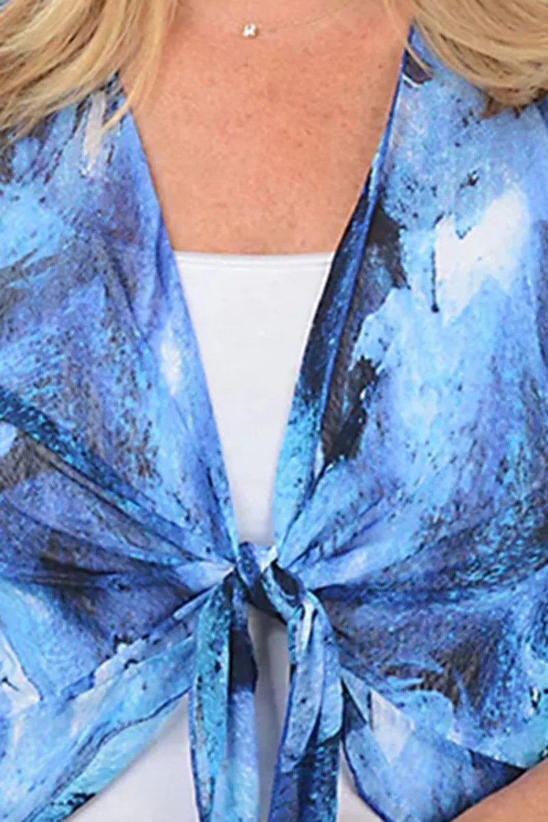 Art Graphic Tie-Front Shrug