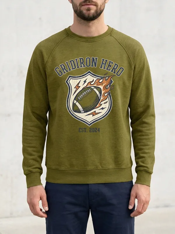 Men's American Football Gridiron Hero Flaming Ball Graphic Sweatshirt