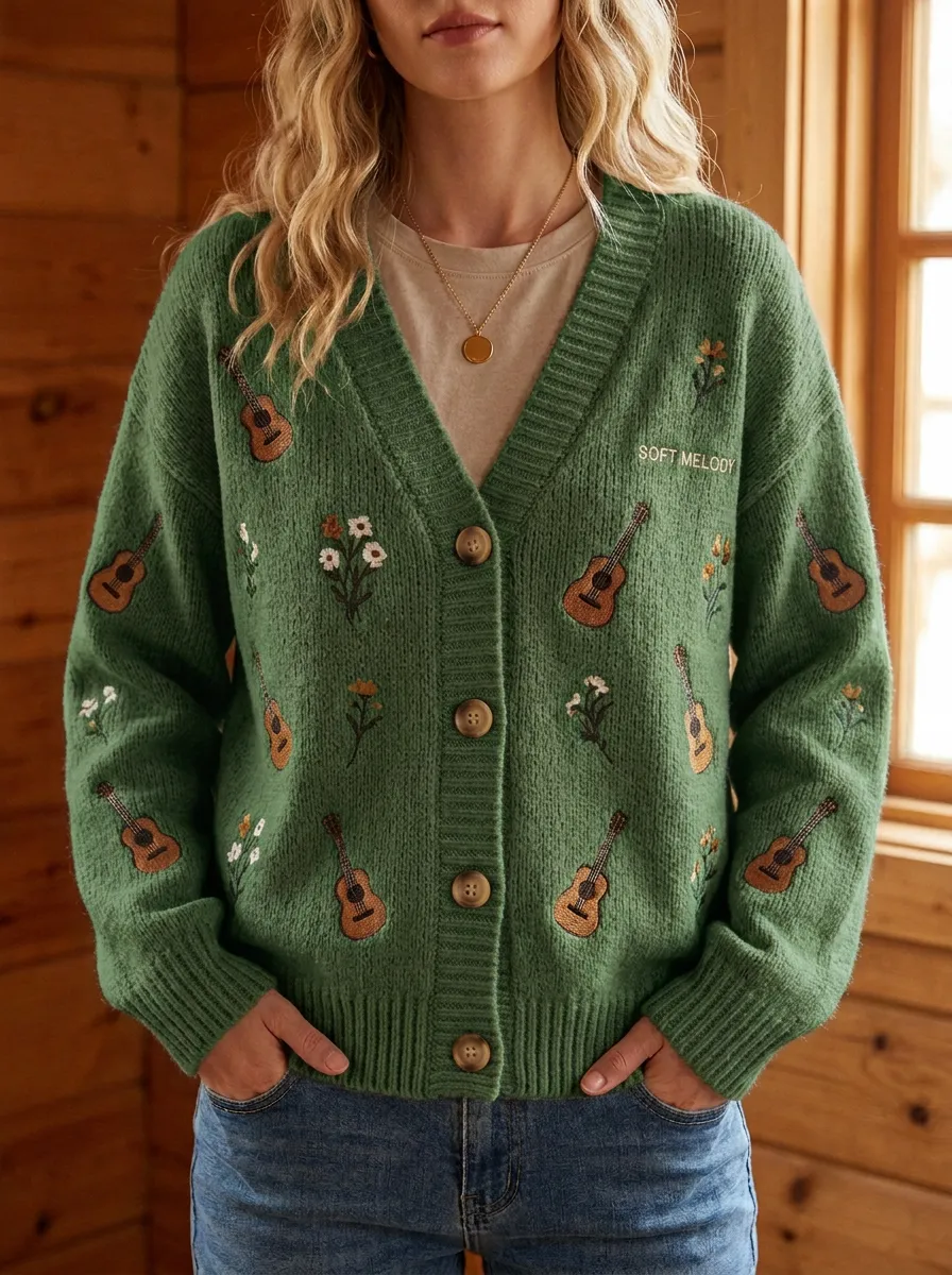 Rustic Statement Women's Country Music Knit Cardigan