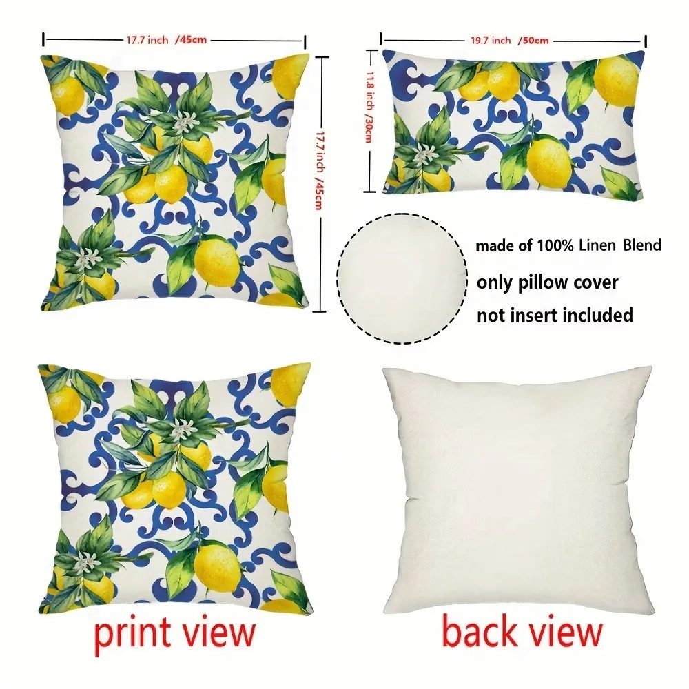 Lemon-Print Decorative Throw Pillow