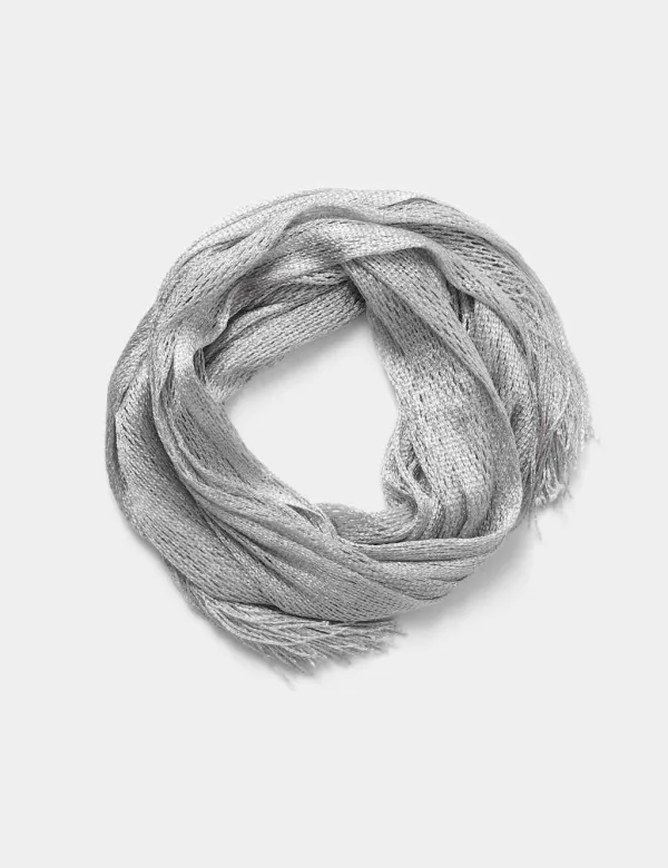 Silver Knit Fringe Scarf