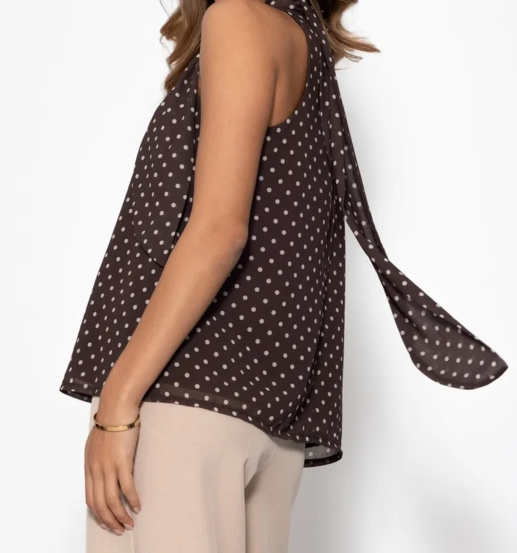Brown Chiffon Polka Dot Top